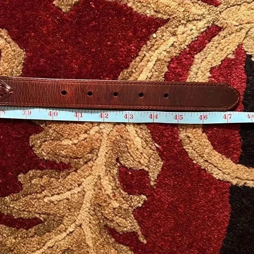 Men’s Brown Leather Braided Solid Belt with Solid Brass Buckle Size 42